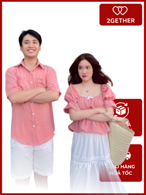 Set Áo Đôi Nam Nữ – Sơ Mi Nam & Áo Nữ Nhún 3 Tầng